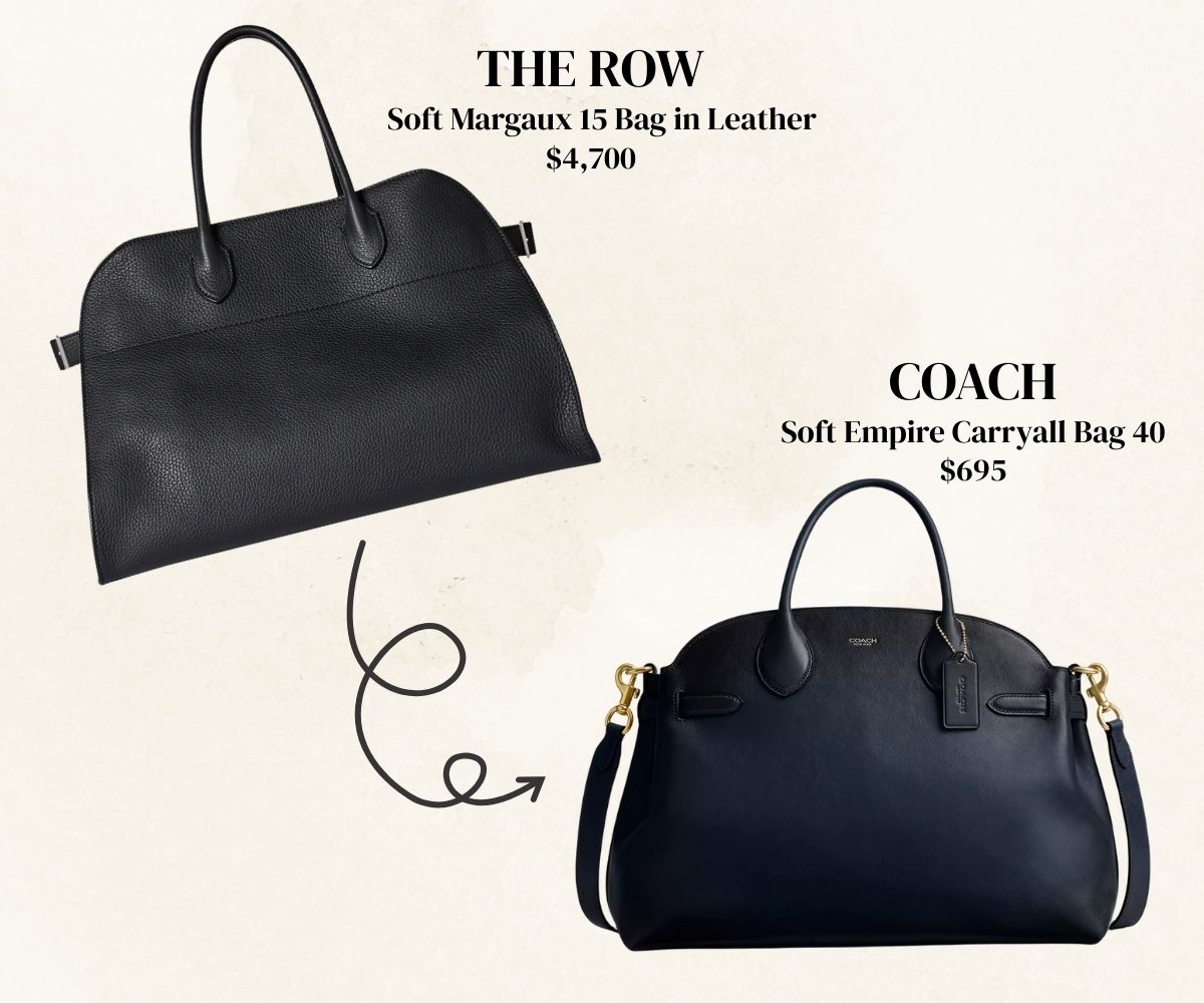 Сумка The Row Soft Margaux 15, 4 700 долларов, против сумкиCoachSoft Empire Carryall, 695 долларов
