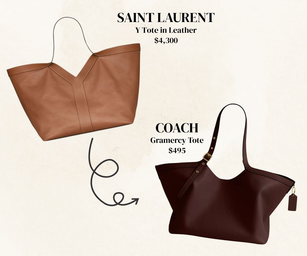 Сумка Saint Laurent Y Tote, 4 300 долларов против сумки Coach Gramercy Tote, 495 долларов